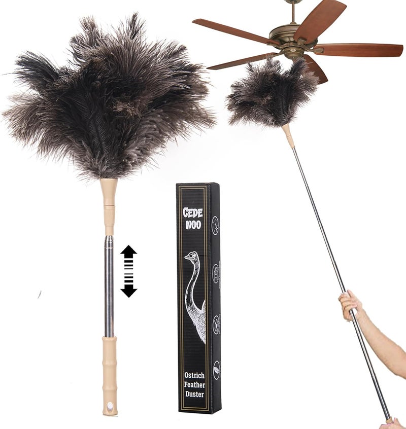 Cede noo Extendable Ostrich Feather Duster, Natural Ostrich Feathers Long Handle Duster for Cleaning, 47” Soft & Fluffy Feather Duster for High Ceilings, Fans, Walls, Furniture, Home Dusting - Image 1